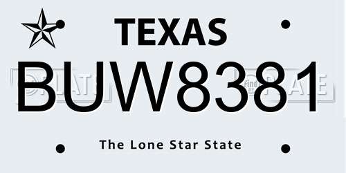 BUW8381 Texas License Plate