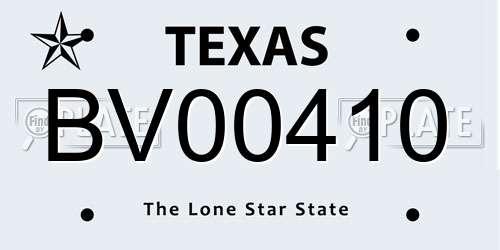 BV00410 Texas License Plate