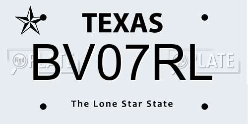 BV07RL Texas License Plate