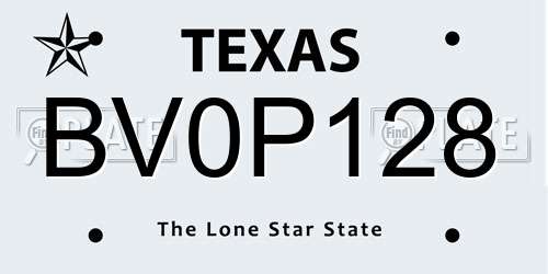 BV0P128 Texas License Plate