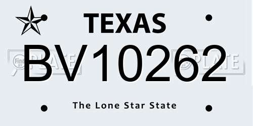 BV10262 Texas License Plate
