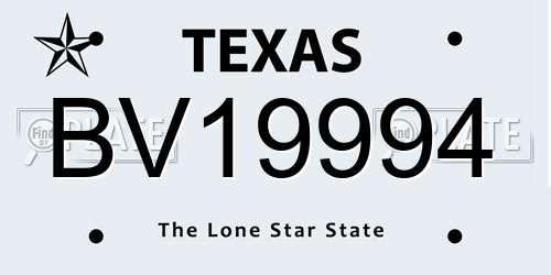BV19994 Texas License Plate