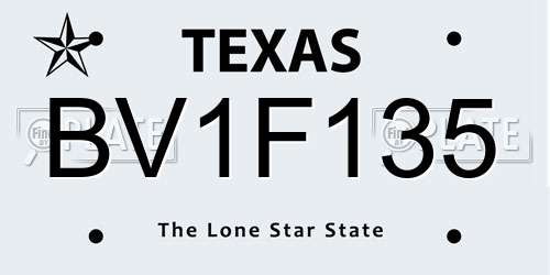 BV1F135 Texas License Plate