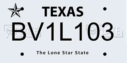 BV1L103 Texas License Plate