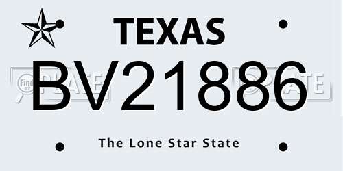 BV21886 Texas License Plate
