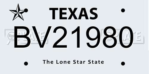 BV21980 Texas License Plate