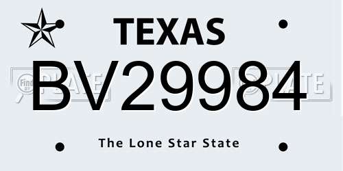 BV29984 Texas License Plate