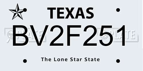 BV2F251 Texas License Plate
