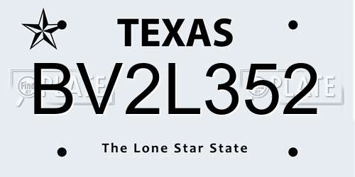 BV2L352 Texas License Plate