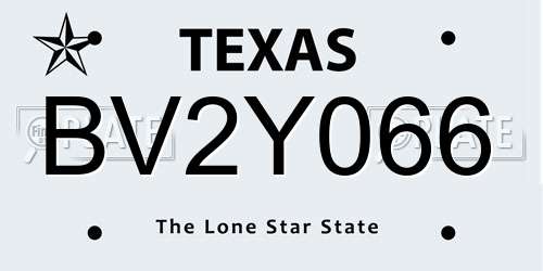 BV2Y066 Texas License Plate