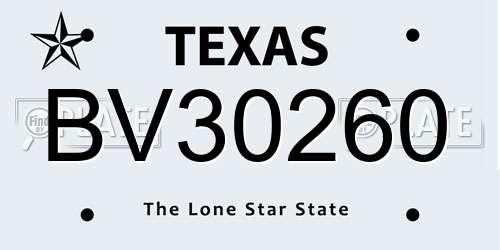 BV30260 Texas License Plate