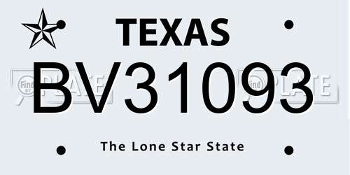 BV31093 Texas License Plate