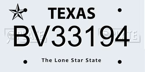 BV33194 Texas License Plate