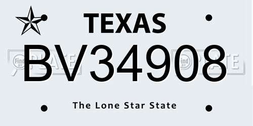 BV34908 Texas License Plate