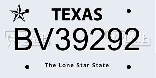 BV39292 Texas License Plate