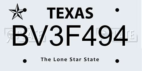 BV3F494 Texas License Plate