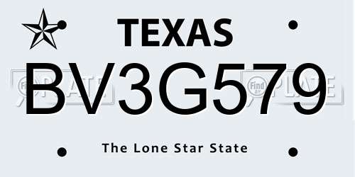 BV3G579 Texas License Plate