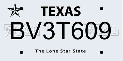 BV3T609 Texas License Plate