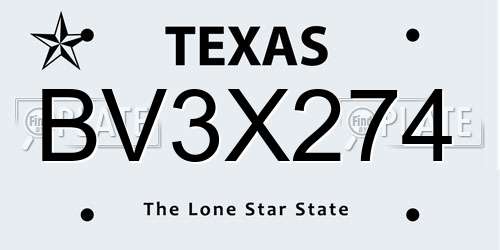 BV3X274 Texas License Plate