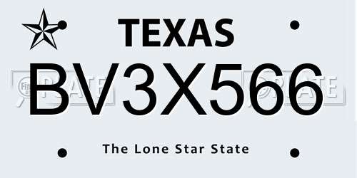 BV3X566 Texas License Plate
