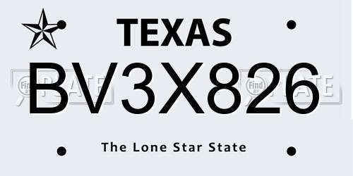 BV3X826 Texas License Plate