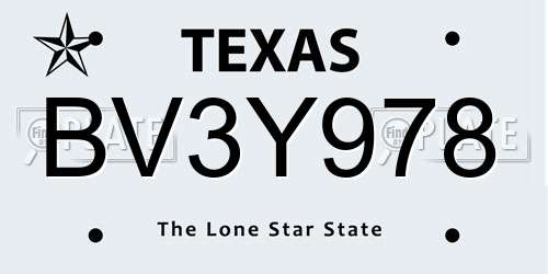 BV3Y978 Texas License Plate