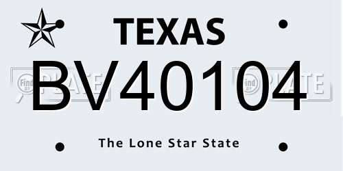 BV40104 Texas License Plate