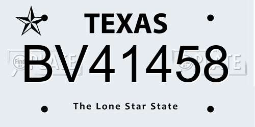 BV41458 Texas License Plate