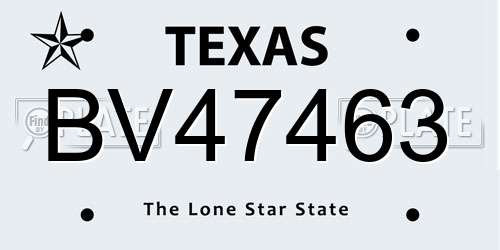 BV47463 Texas License Plate