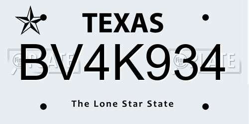 BV4K934 Texas License Plate
