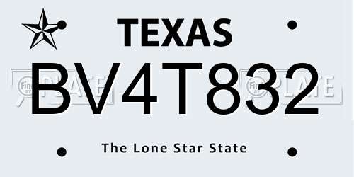 BV4T832 Texas License Plate
