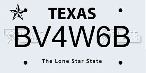 BV4W6B Texas License Plate