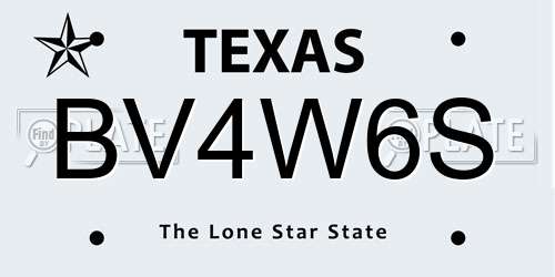 BV4W6S Texas License Plate