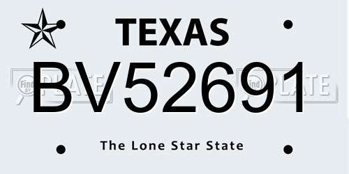 BV52691 Texas License Plate