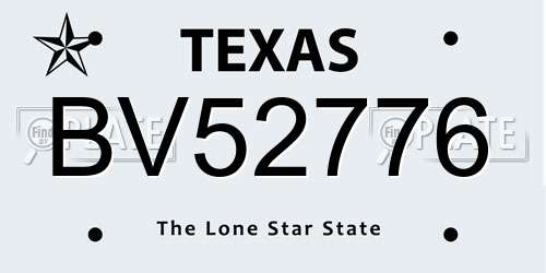 BV52776 Texas License Plate