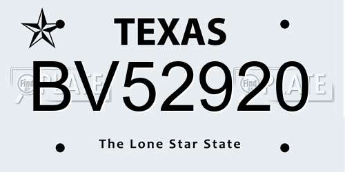 BV52920 Texas License Plate