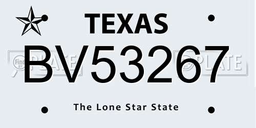 BV53267 Texas License Plate