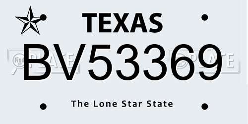 BV53369 Texas License Plate