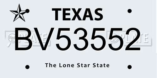 BV53552 Texas License Plate