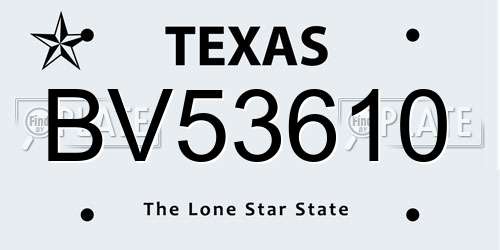 BV53610 Texas License Plate