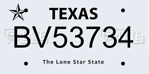 BV53734 Texas License Plate