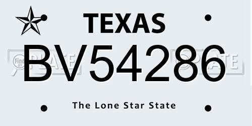 BV54286 Texas License Plate
