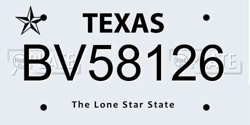 BV58126 Texas License Plate
