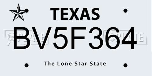 BV5F364 Texas License Plate