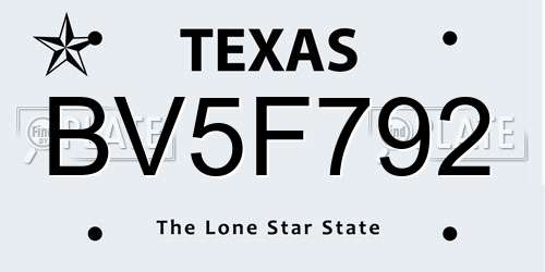 BV5F792 Texas License Plate