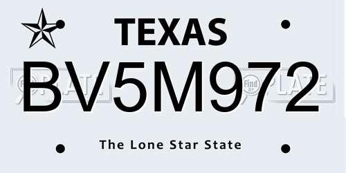 BV5M972 Texas License Plate