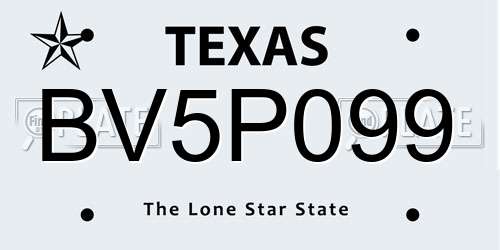 BV5P099 Texas License Plate