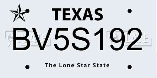 BV5S192 Texas License Plate