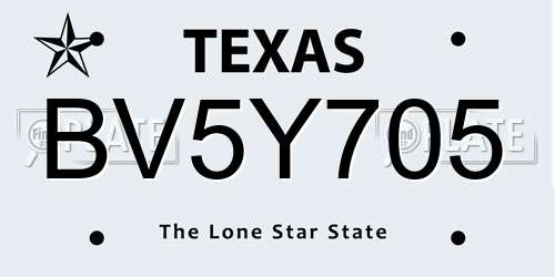 BV5Y705 Texas License Plate