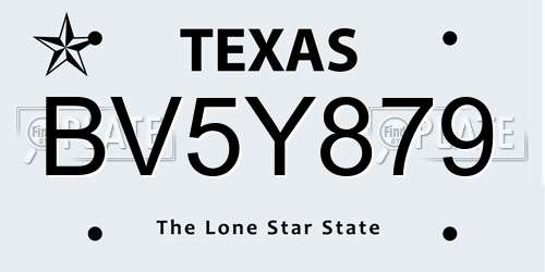 BV5Y879 Texas License Plate